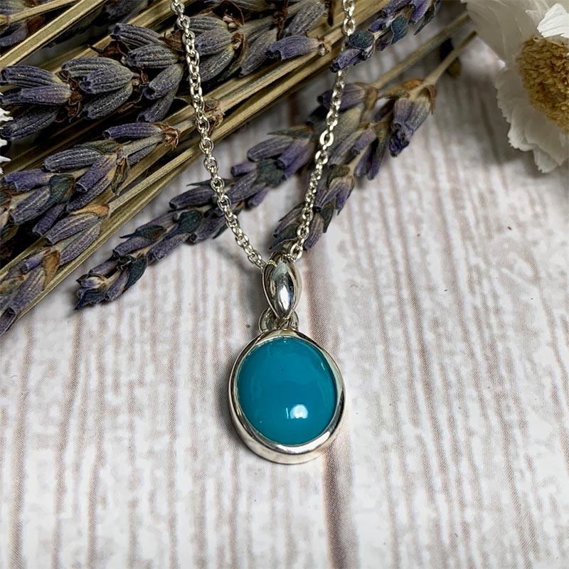 Beautiful Silver and Turquoise Jane Austen Pendant Necklace - JaneAusten.co.uk